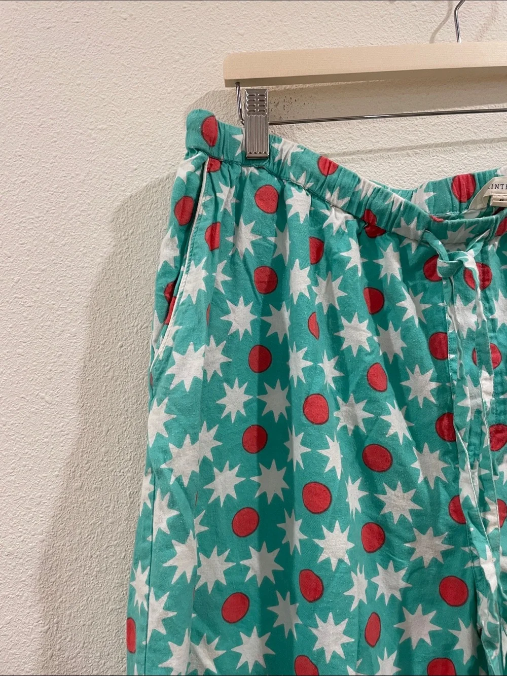 PrintFresh Matching Pajama Set Blue Star & Red Dot Button-Up Shirt Pants XL